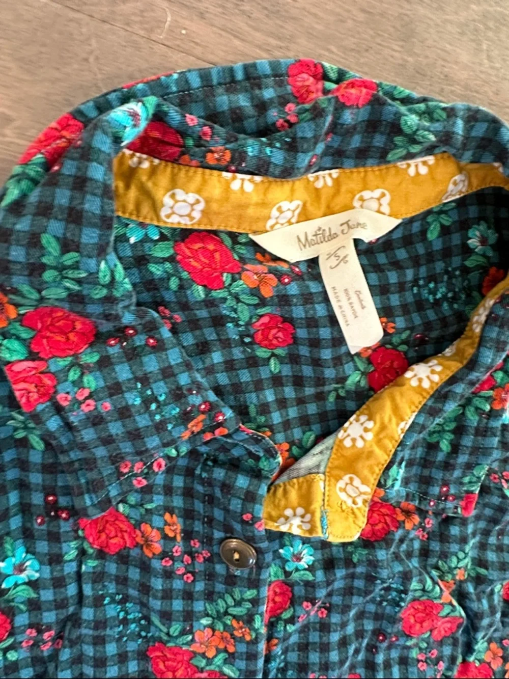 Matilda Jane Green Plaid Floral Button-Up Dress with Yellow Accents - Picture 2 of 3